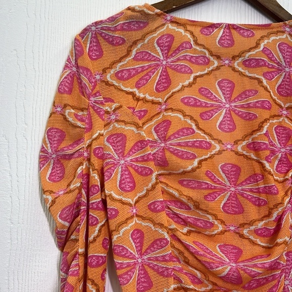 Free People - Through The Meadow Grapefruit Floral Hook And Eye Closure Blouse M - Picture 13 of 13